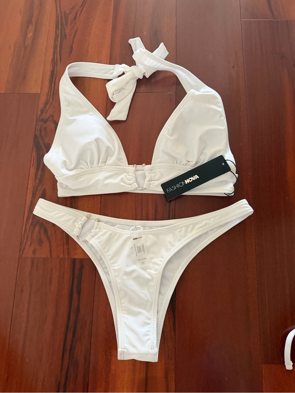 Fashion Nova White Halter Triangle Bikini Set
